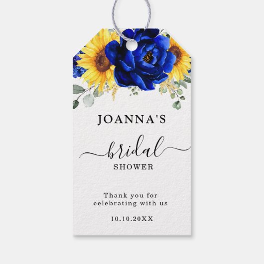 Royal Blue Rustic Sunflower Modern Vrijgezellenfee Cadeaulabel (Achterkant)