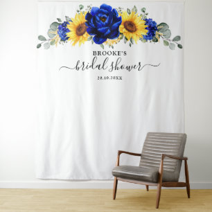 Royal Blue Rustic Sunflower Modern Vrijgezellenfee Wandkleed