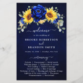 Royal Blue Rustic Sunflower Modern Wedding Program (Voorkant)