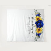 Royal Blue Rustic Sunflower Modern Wedding Tapestr Wandkleed (Voorkant (horizontaal))