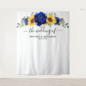 Royal Blue Rustic Sunflower Modern Wedding Tapestr Wandkleed (Voorkant)