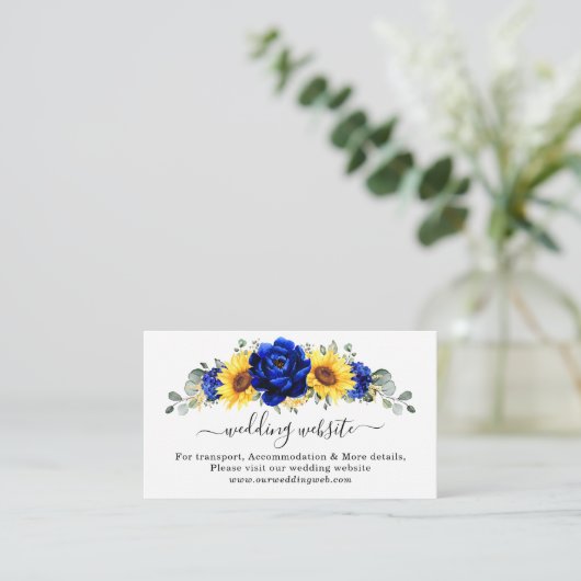 Royal Blue Rustic Sunflower Modern Wedding Website Informatiekaartje (Staand voorkant)