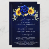Royal Blue Rustic Sunflower Programme de mariage m (Devant / Derrière)