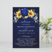 Royal Blue Rustic Sunflower Programme de mariage m (Debout devant)