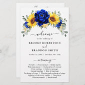 Royal Blue Rustic Sunflower Programme de mariage m (Devant / Derrière)