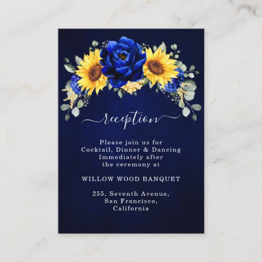 Royal Blue Rustic Sunflower Wedding Reception Encl Informatiekaartje (Voorkant)