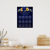 Royal Blue Rustic Sunflower Wedding Seating Chart Poster (Keuken)