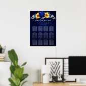 Royal Blue Rustic Sunflower Wedding Seating Chart Poster (Thuiskantoor)