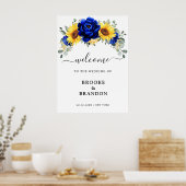 Royal Blue Rustic Sunflower Wedding Welcome Poster (Keuken)