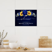 Royal Blue Rustic Sunflower Wedding Welcome Poster (Keuken)