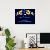 Royal Blue Rustic Sunflower Wedding Welcome Poster (Thuiskantoor)