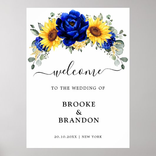 Royal Blue Rustic Tournesol Mariage affiche de bie (Devant)