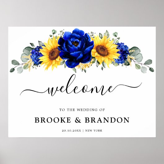 Royal Blue Rustic Tournesol Mariage affiche de bie (Devant)