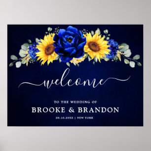 Royal Blue Rustic Tournesol Mariage affiche de bie