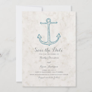 Royal Blue Rustieke Anker Save the Date Uitnodigen