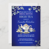 Royal blue  rustige waterverf high tea kaart (Voorkant)