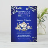 Royal blue  rustige waterverf high tea kaart (Staand voorkant)