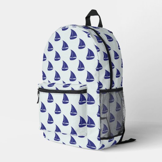 Royal Blue Sailboat Pattern Bedrukte Rugzak (Achterkant Hoek Rechts)