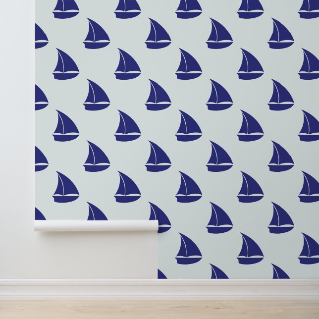 Royal Blue Sailboat Pattern Behang (Applicatie)