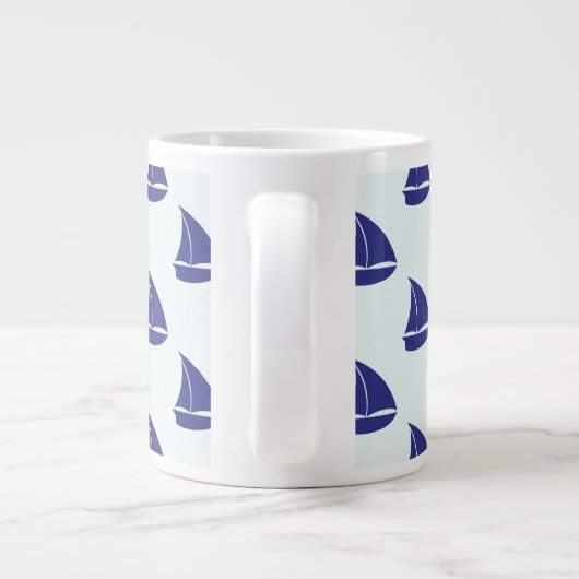 Royal Blue Sailboat Pattern Extra Grote Mok (Achterkant)