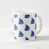Royal Blue Sailboat Pattern Extra Grote Mok (Voorkant rechts)