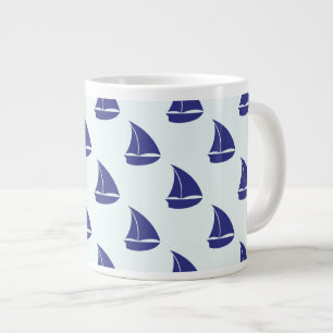 Royal Blue Sailboat Pattern Extra Grote Mok