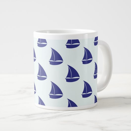 Royal Blue Sailboat Pattern Extra Grote Mok (Voorkant rechts)