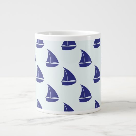 Royal Blue Sailboat Pattern Extra Grote Mok (Voorkant)