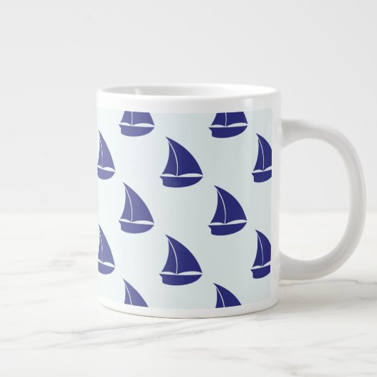 Royal Blue Sailboat Pattern Extra Grote Mok (Rechts)
