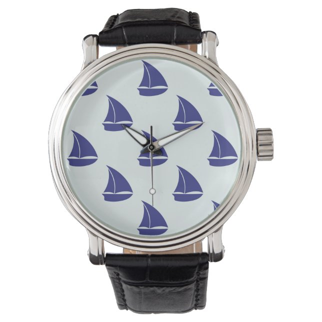 Royal Blue Sailboat Pattern Horloge (Voorkant)