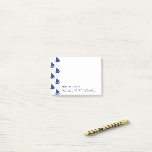 Royal Blue Sailboat Pattern | Jouw namen toevoegen Post-it® Notes (Op bureau)