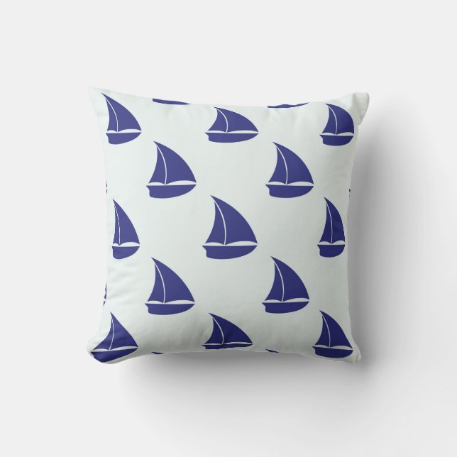 Royal Blue Sailboat Pattern Kussen (Voorkant)