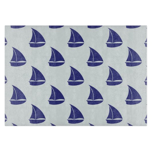 Royal Blue Sailboat Pattern Snijplank (Voorkant)