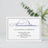 Royal Blue Script Bruiloft Accommodaties Kaart (Staand voorkant)