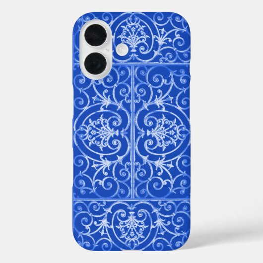 Royal blue scrollwork-patroon Case-Mate iPhone case (Achterkant)
