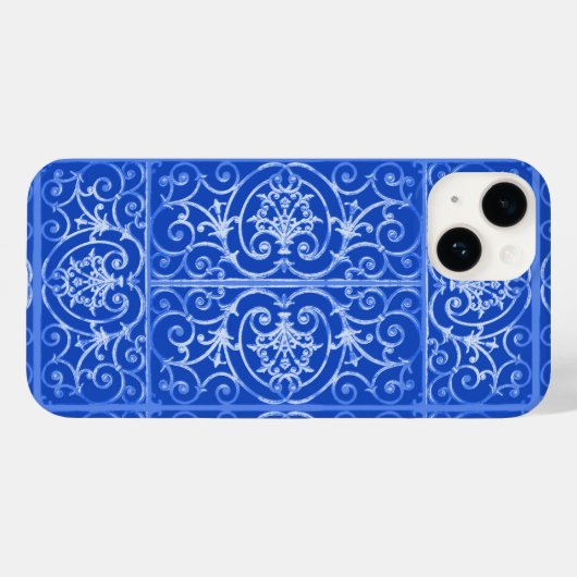 Royal blue scrollwork-patroon Case-Mate iPhone case (Achterkant (horizontaal))