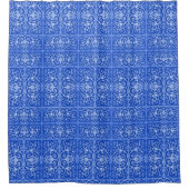 Royal blue scrollwork-patroon douchegordijn (Voorkant)