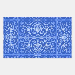 Royal blue scrollwork-patroon rechthoekige sticker