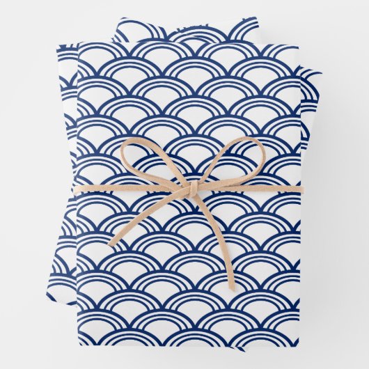 Royal Blue Seigaiha Pattern Inpakpapier Vel (In situ)