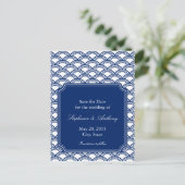 Royal Blue Seigaiha Pattern Wedding Save the Date Aankondigingskaart (Staand voorkant)