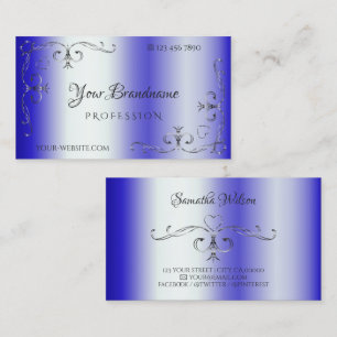 Royal Blue Shimmery Silver Corner Border Visitekaartje