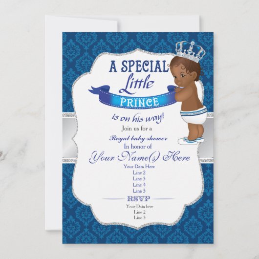 Royal Blue Silver African Prince Shower Invitation (Devant)