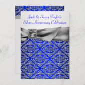 Royal Blue Silver Damask Silver 25e Jubileum Kaart (Voorkant / Achterkant)