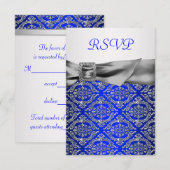 Royal Blue Silver Damask Silver 25e Jubileum RSVP Kaartje (Voorkant / Achterkant)