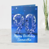 Royal Blue Silver Diamond 90th Birthday Sparkle Kaart (Voorkant)