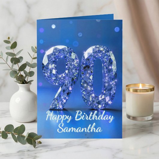 Royal Blue Silver Diamond 90th Birthday Sparkle Kaart