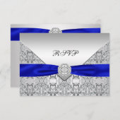 Royal Blue Silver Diamond Wedding RSVP (Voorkant / Achterkant)