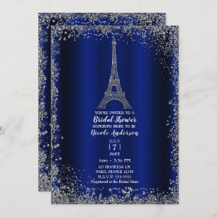 Royal Blue Silver Eiffel Tower Chic Vrijgezellenfe Kaart