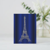 Royal Blue Silver Eiffel Tower Paris Bewaar de dat Aankondigingskaart (Staand voorkant)