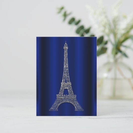 Royal Blue Silver Eiffel Tower Paris Bewaar de dat Aankondigingskaart (Staand voorkant)